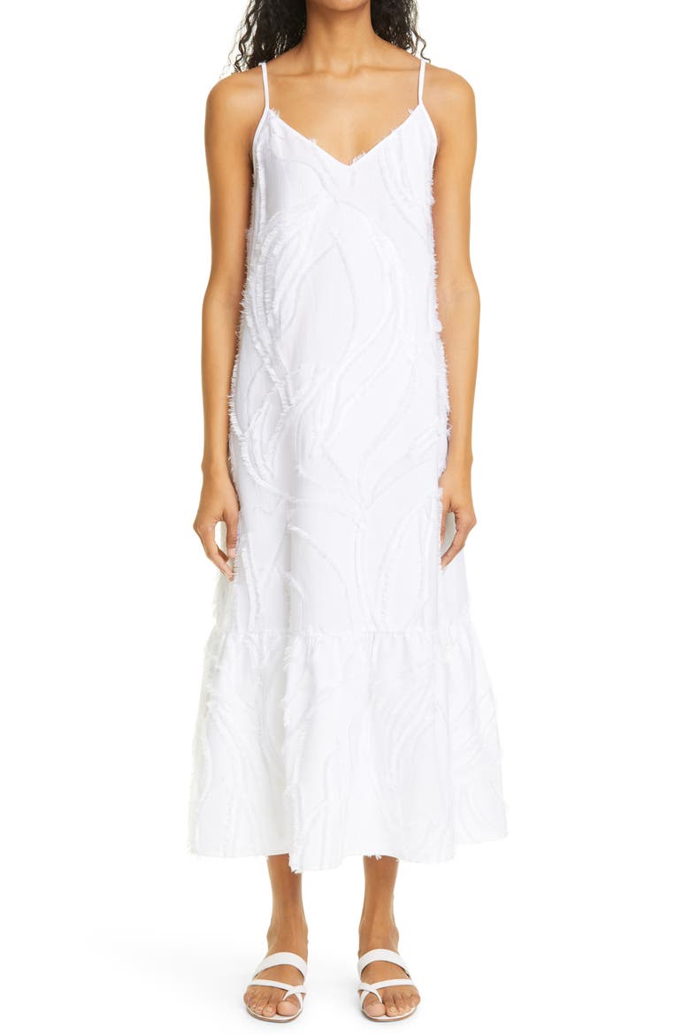Josephine Fringed Jacquard Maxi Dress, Main, color, WHITE