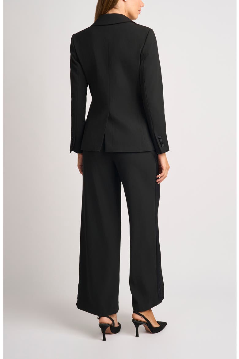 Satin Trim Double Breasted Blazer, Alternate, color, RICH BLACK