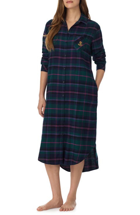 Plaid Long Sleeve Sleep Shirt