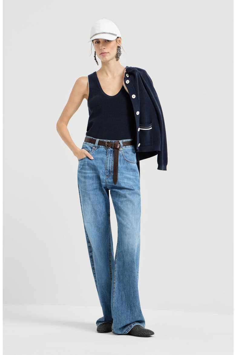 Cotton ribbed knit top, Alternate, color, Blue