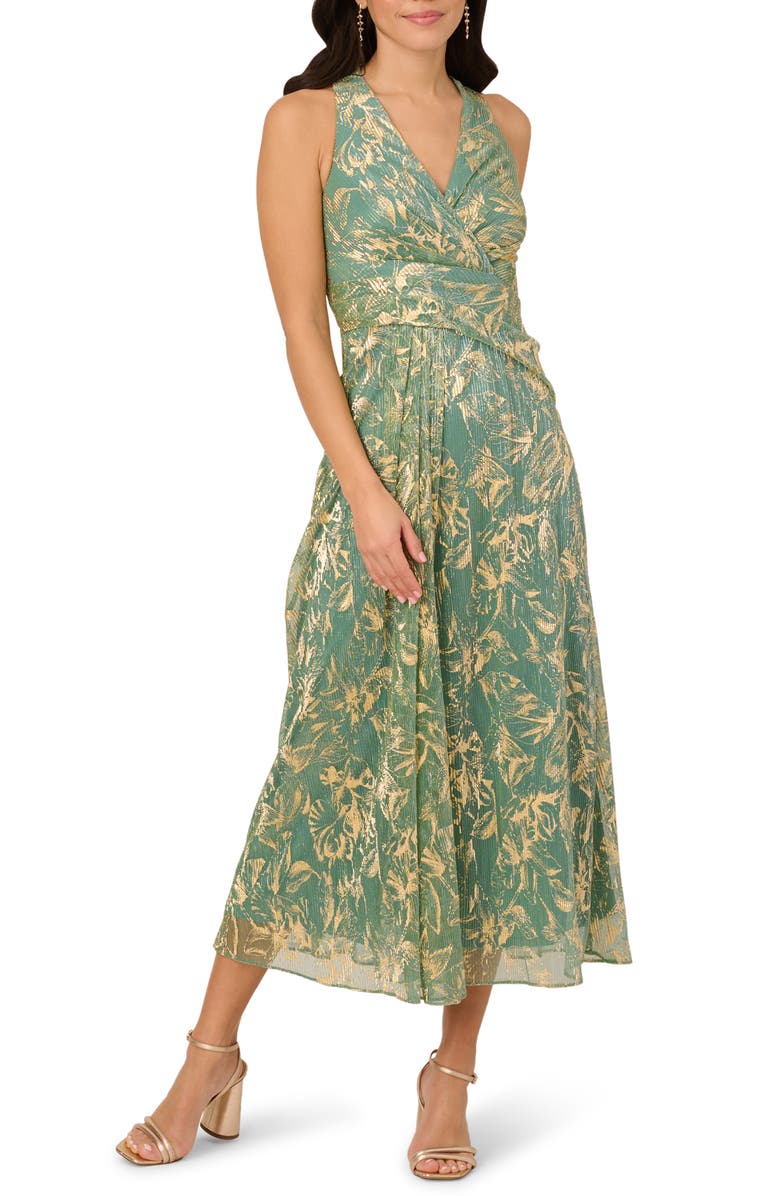 Adrianna Papell Metallic Leaf Crinkle Cocktail Dress, Main, color, 