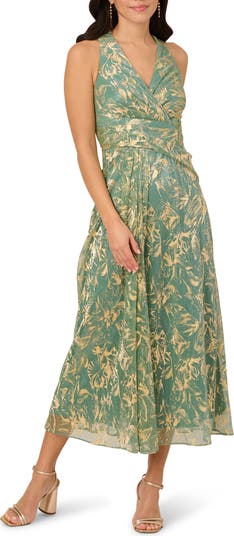 Adrianna Papell Metallic Leaf Crinkle Cocktail Dress | Nordstrom