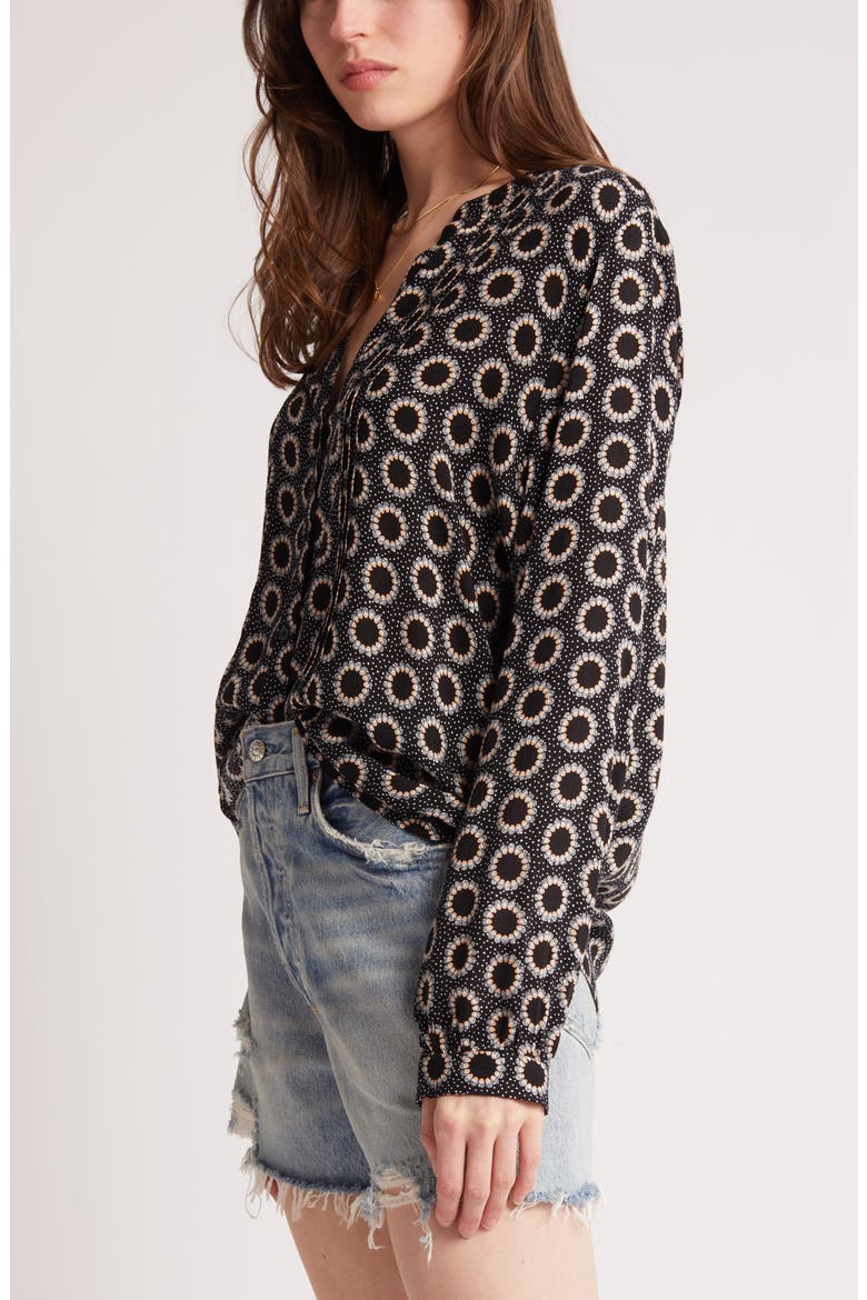 Pleated Long Sleeve Peasant Blouse, Alternate, color, BLACK LOU MEDALLION