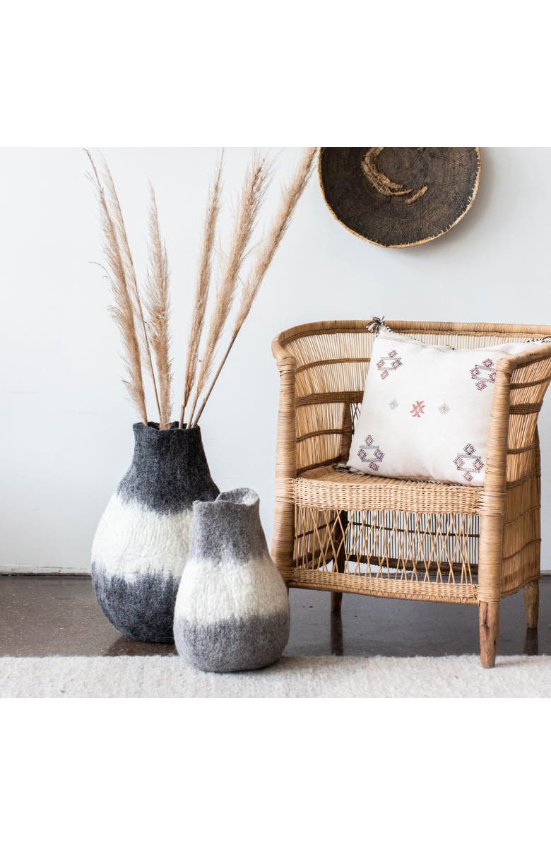 kanju Interiors Eclipse Charcoal and Ivory Wool Gourd Basket - Set of 2, Alternate, color, Ivory
