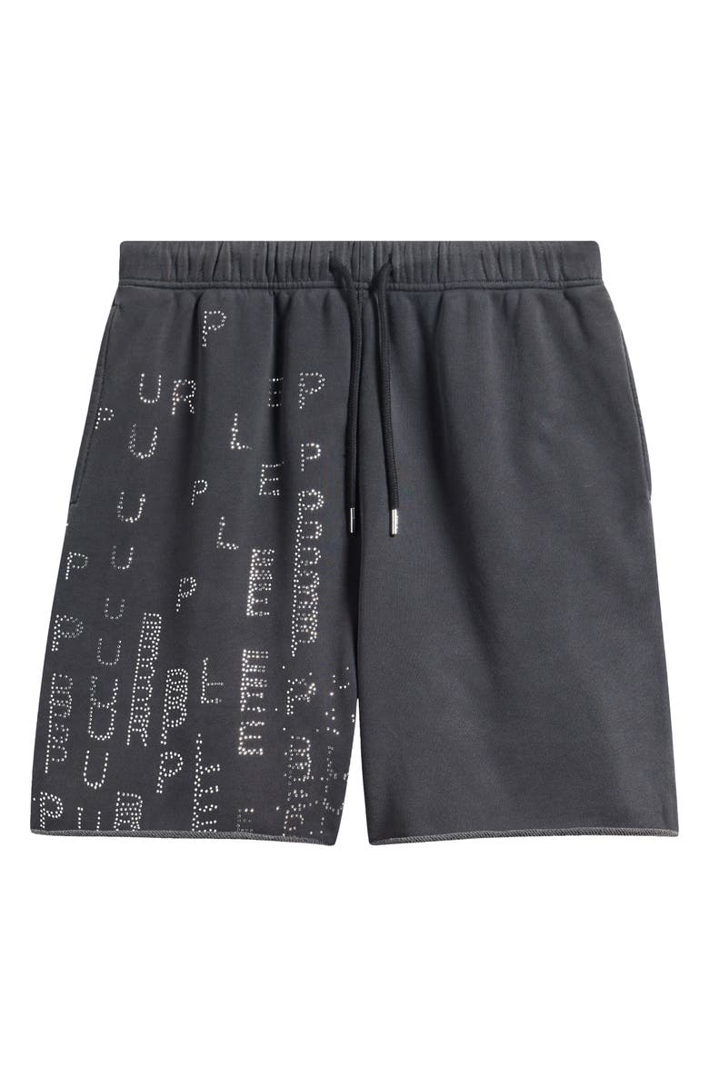 PURPLE BRAND Embellished Logo Raw Hem Fleece Drawstring Shorts, Alternate, color, Black