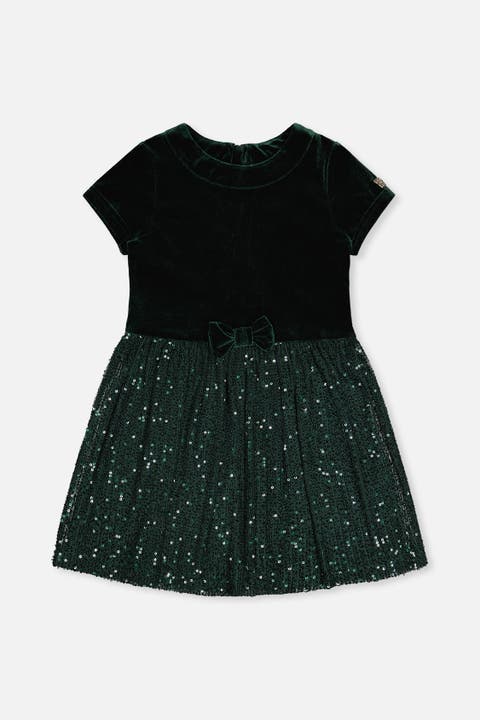 Bi-material Bow Belt Glitter Mesh Short Sleeve Dress (toddler, Little Kid & Big Kid)