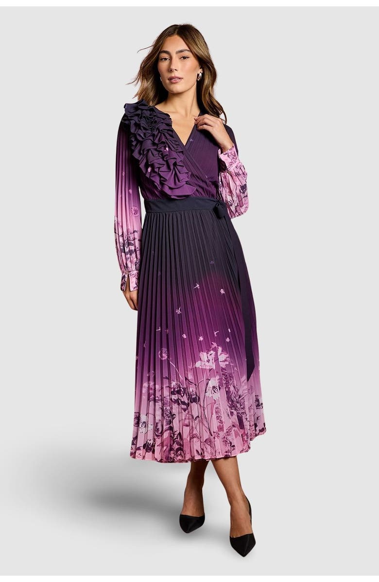 Coast Floral Corsage Wrap Georgette Dress, Main, color, Mauve