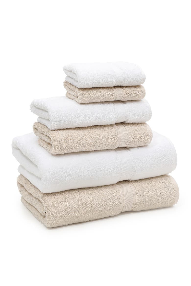 Sinemis Terry 6-Piece Towel Set - Beige/White, Alternate, color, BEIGE/WHITE