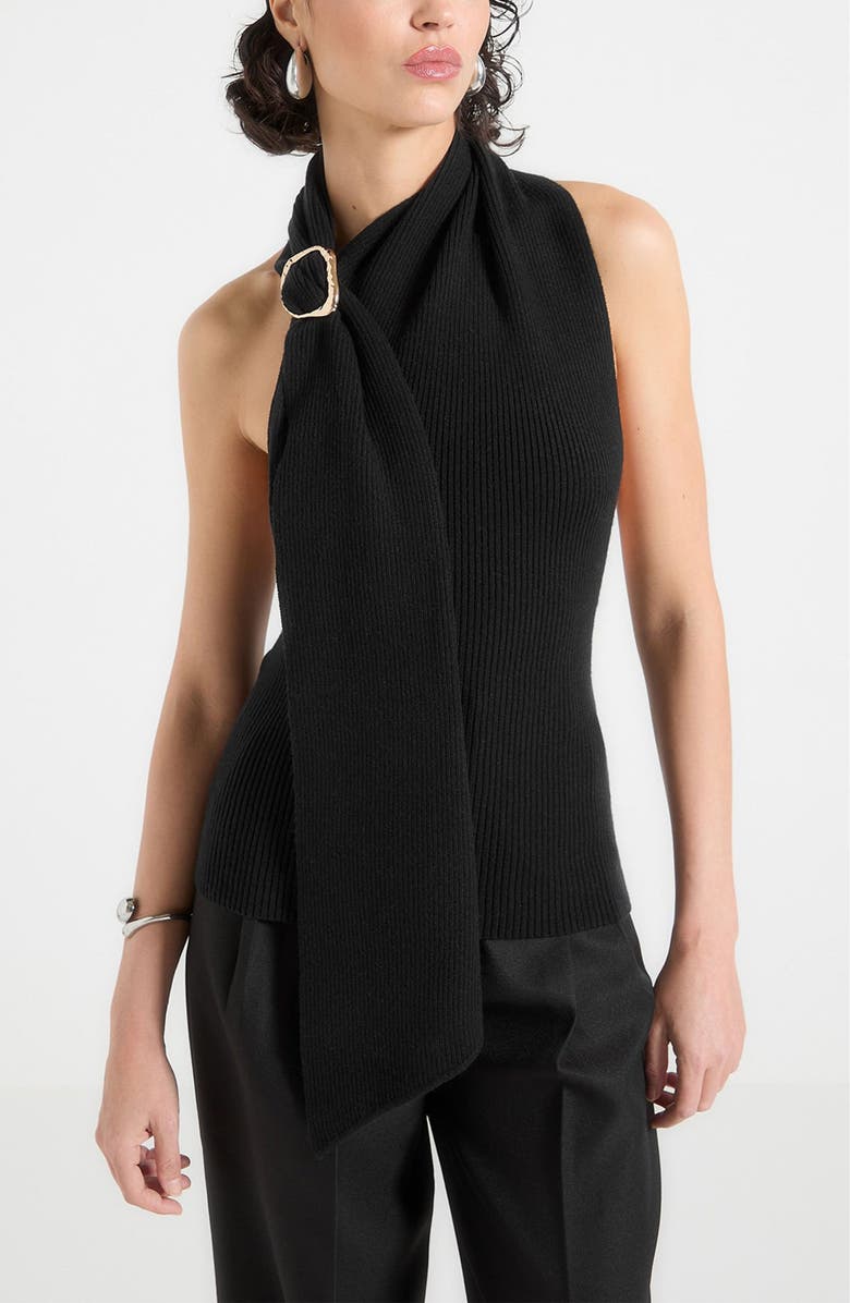 Manière De Voir Elodie Knitted Draped Halterneck Top, Main, color, Black