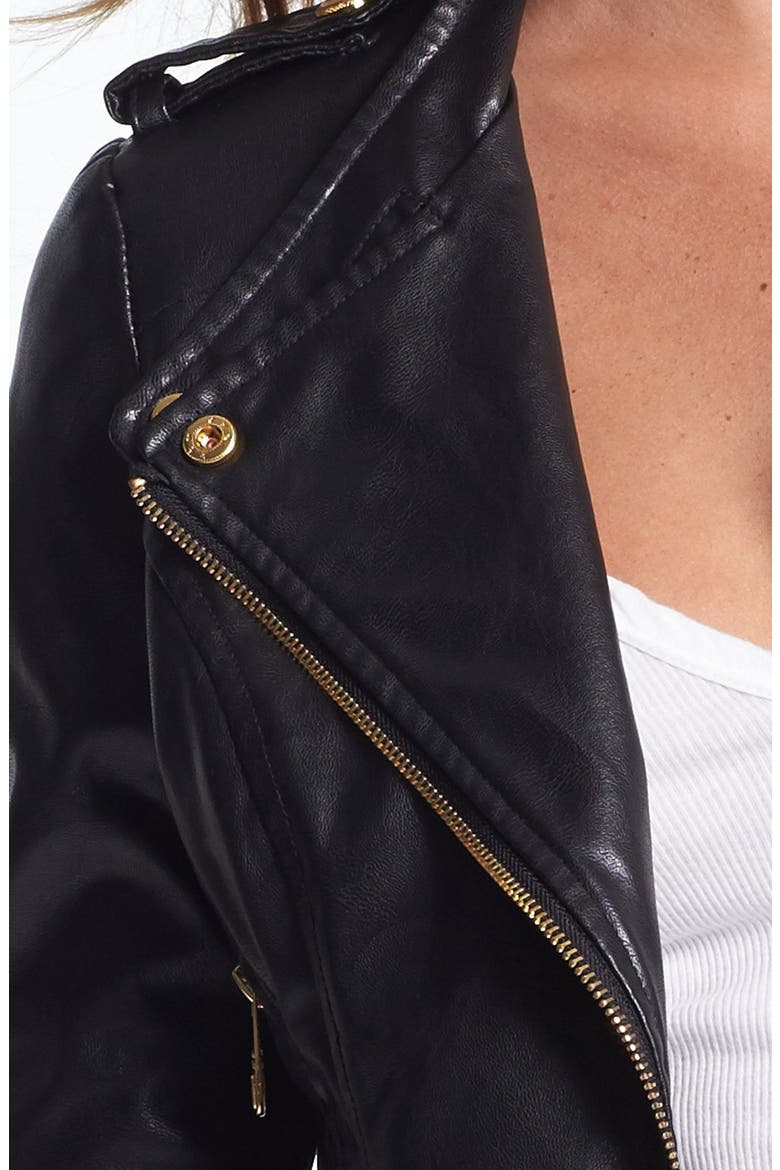 Fringe Trim Faux Leather Jacket, Alternate, color, BLACK