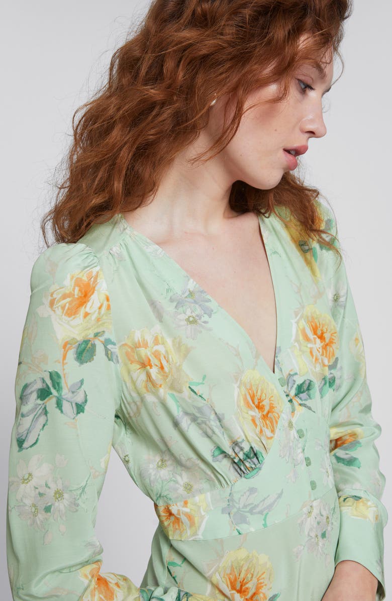 & Other Stories Floral Print Long Sleeve Midi Dress, Alternate, color, Green