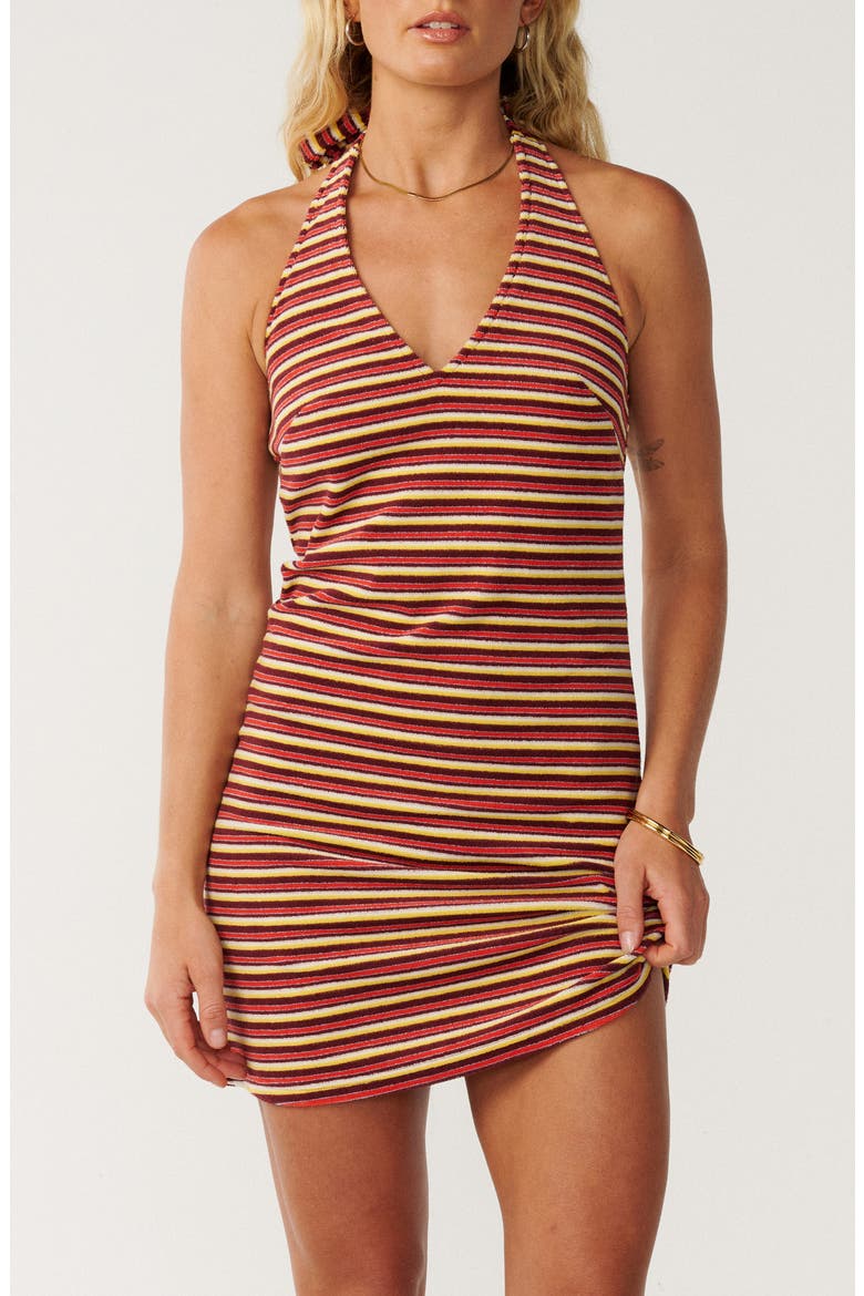 Swell Stripe Terry Halter Minidress, Main, color, ORANGE MULTI