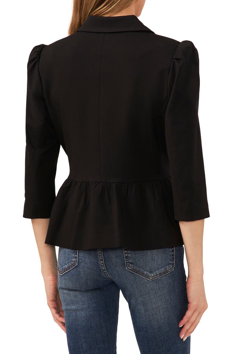 CeCe Puff Shoulder Peplum Blazer, Alternate, color, Rich Black