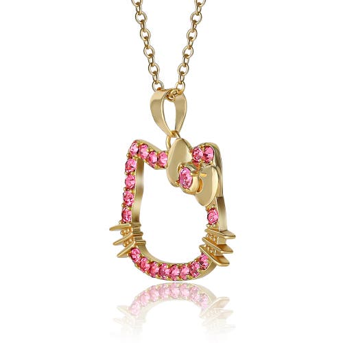 Hello Kitty Pink Outline Crystal Pendant In Gold