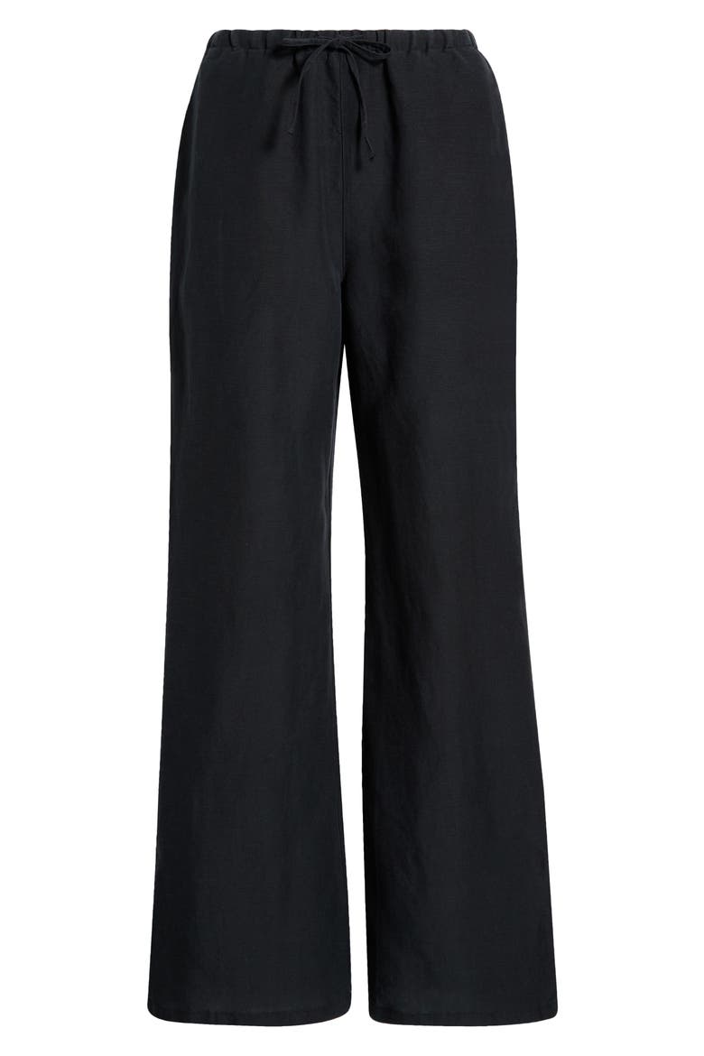 Linen Blend Straight Leg Pants, Alternate, color, BLACK