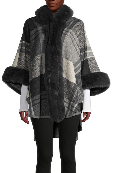 Blair Plaid Faux Fur Trim Topper