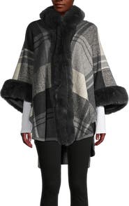 SAACHI Blair Plaid Faux Fur Trim Topper