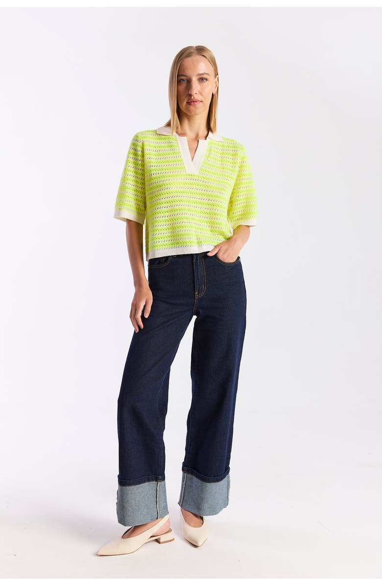 Brodie Pure Cashmere Suzie Stitch 100% Cashmere Polo Top, Alternate, color, Neon Yellow