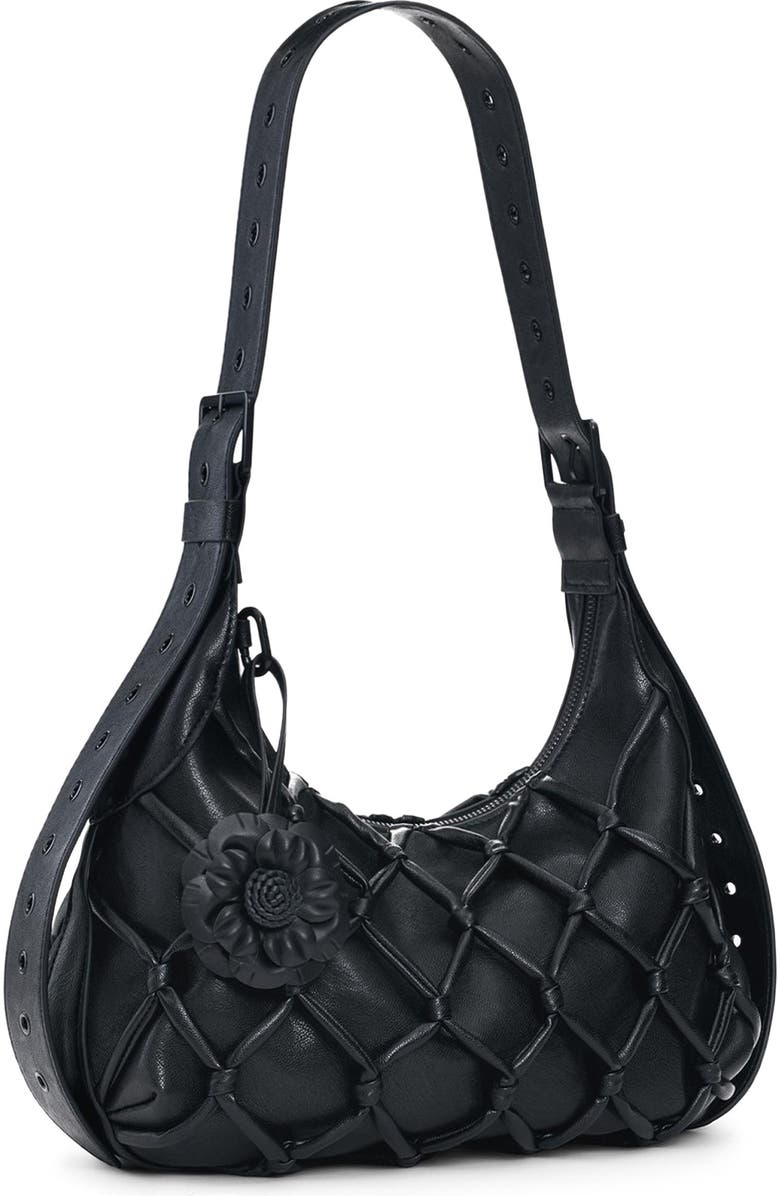 Desigual Flower Net Faux Leather Shoulder Bag, Alternate, color, Black