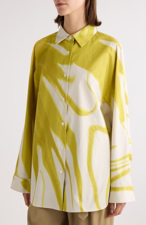 Dries Van Noten Casio Print Oversize Cotton Poplin Button-up Shirt In Lime