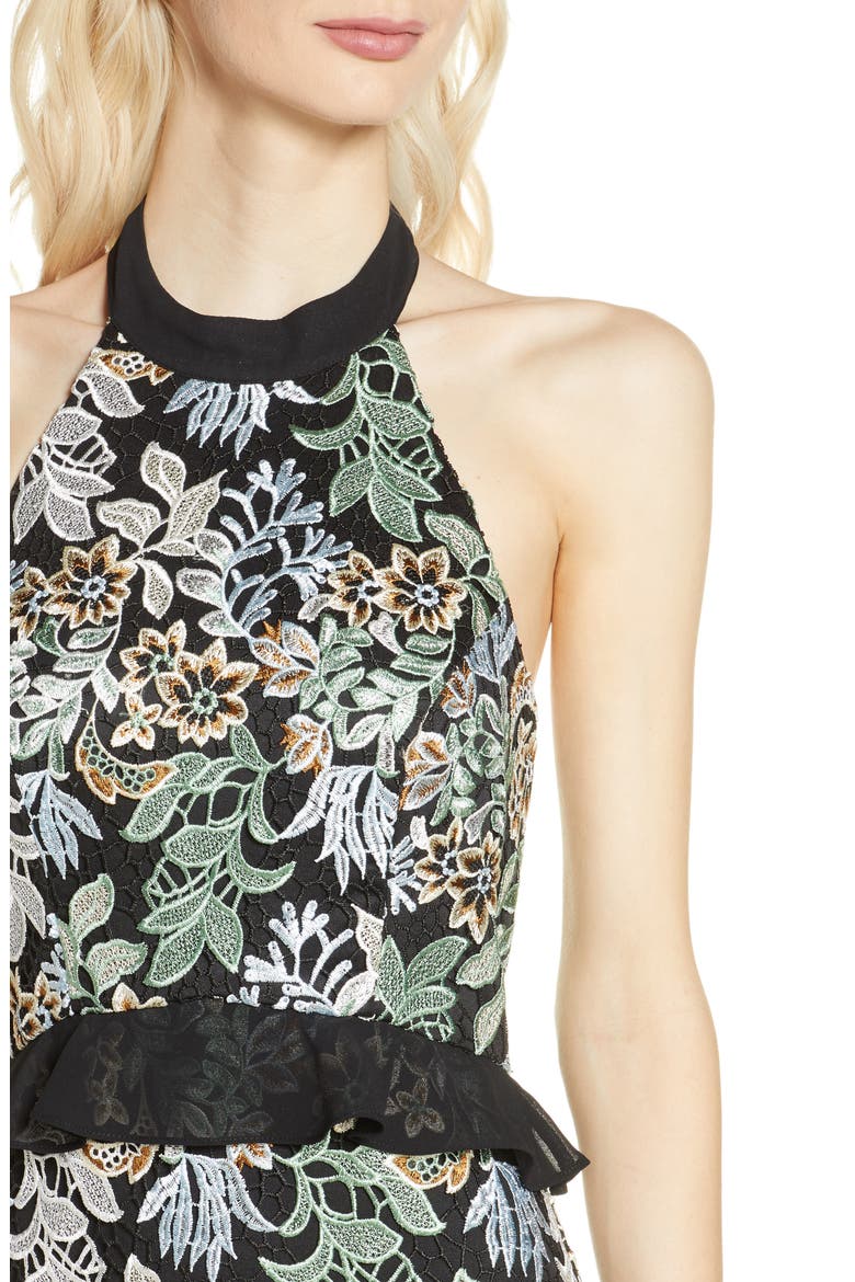 Jaelana Halter Neck Lace Cocktail Dress, Alternate, color, BLACK
