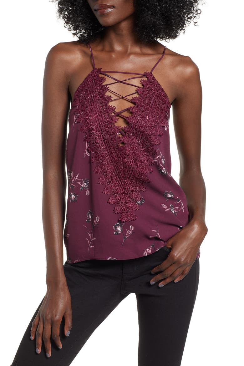 Posie Strappy Camisole, Main, color, BURGUNDY FLORAL