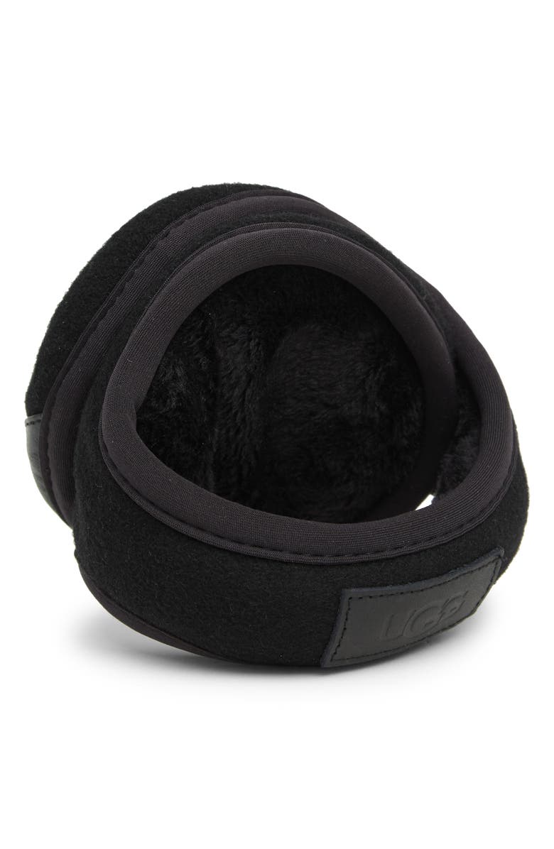 UGG<sup>®</sup> Leather & Faux Fur Ear Muffs, Alternate, color, Black