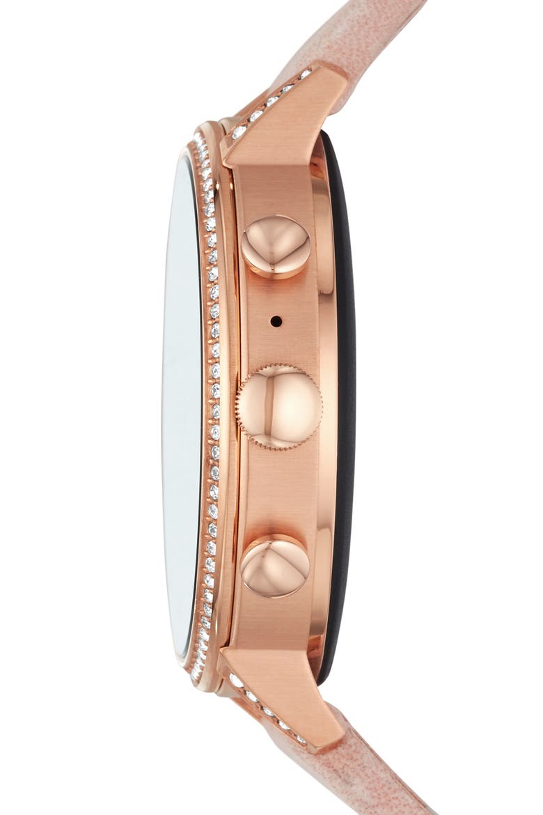 Q Venture HR Leather Strap Smart Watch, 40mm, Alternate, color, PINK/ ROSE GOLD