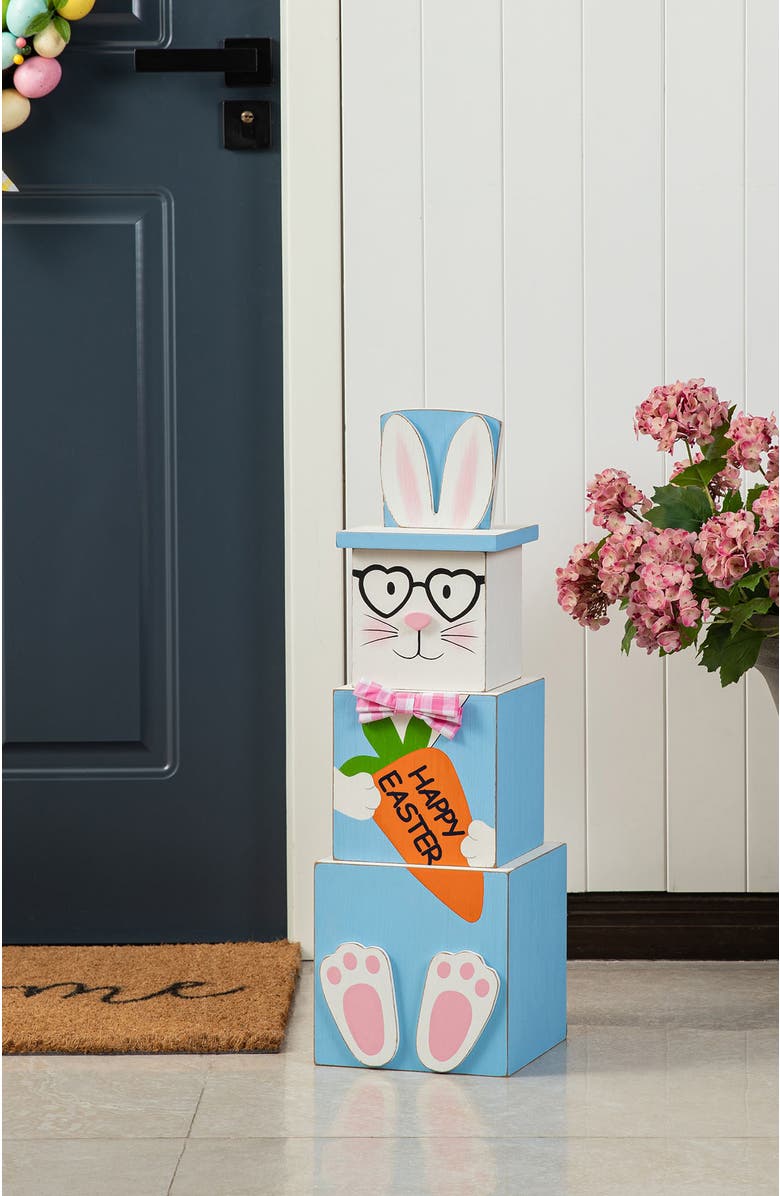 Glitzhome 24"H Double Sided Wooden Porch Decor Easter and July 4th, Alternate, color, Blue
