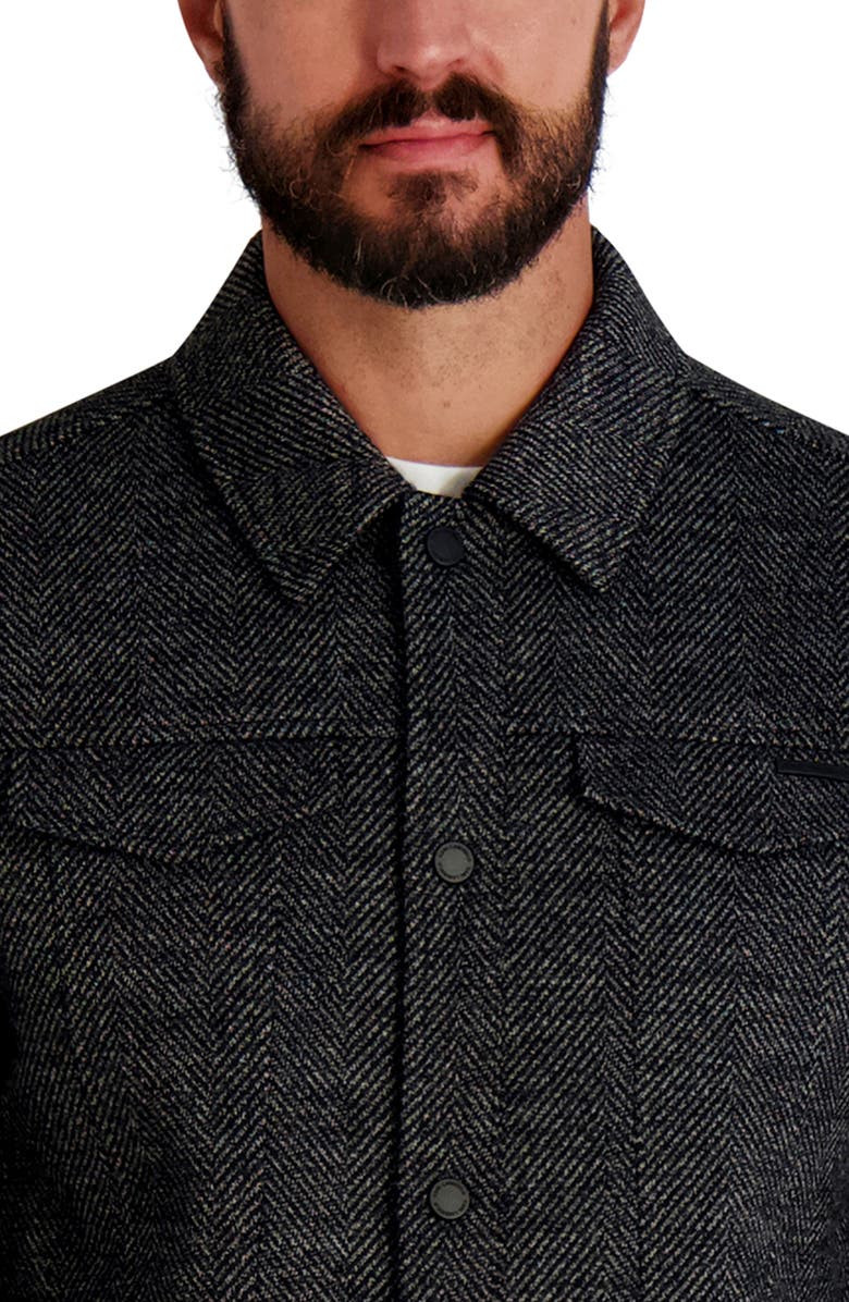 KARL LAGERFELD PARIS Mixed Media Trucker Jacket, Alternate, color, Black