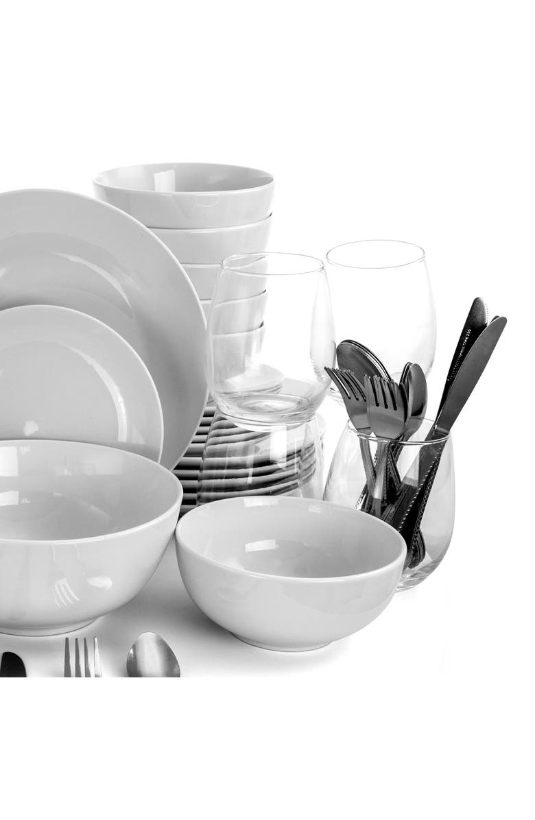 Gibson All U Need 60 Piece Ceramic Dinnerware Combo Set with Drinkware and Flatware, Alternate, color, White