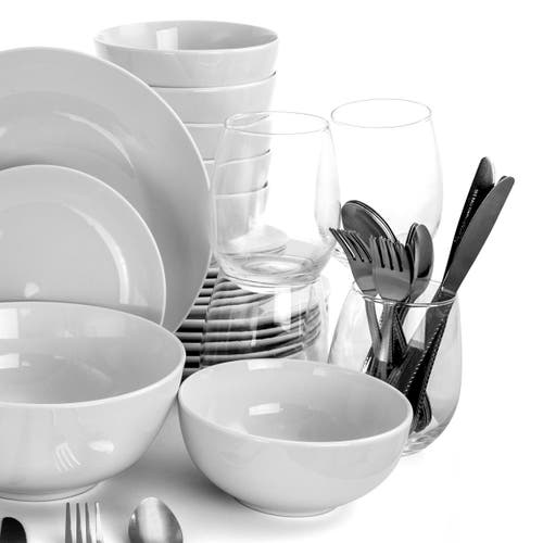 Gibson All U Need 60 Piece Ceramic Dinnerware Combo Set With Drinkware And Flatware In White
