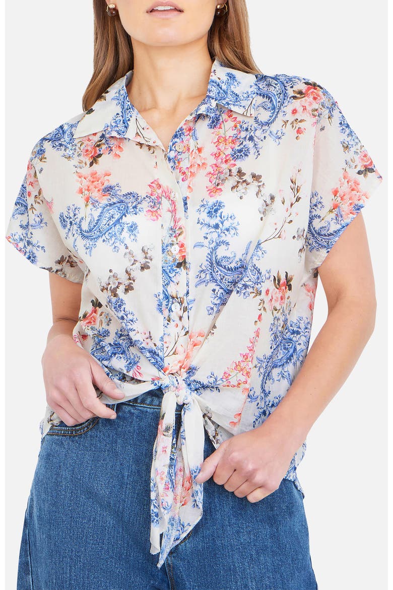 Cotton Paisley Print Tie Knot Shirt, Alternate, color, White