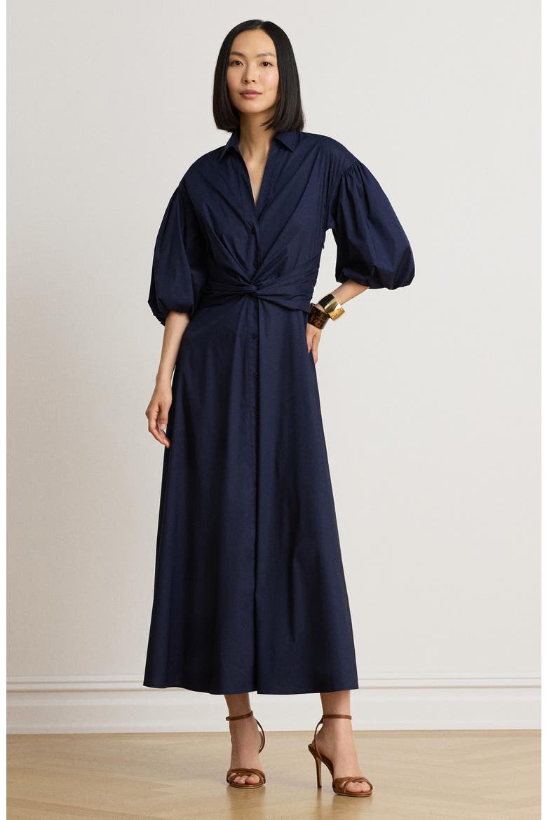 Poplin Midi Shirtdress, Alternate, color, LAUREN NAVY BLUE