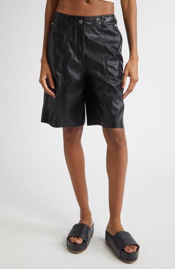 Stand Studio Julieta High Waist Faux Leather Bermuda Shorts In Black