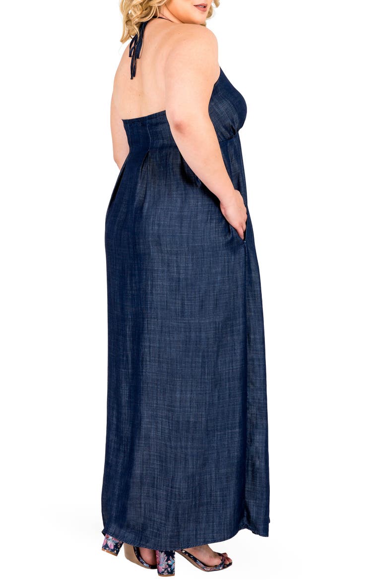 Maui Maxi Chambray Halter Dress, Alternate, color, DARK BLUE