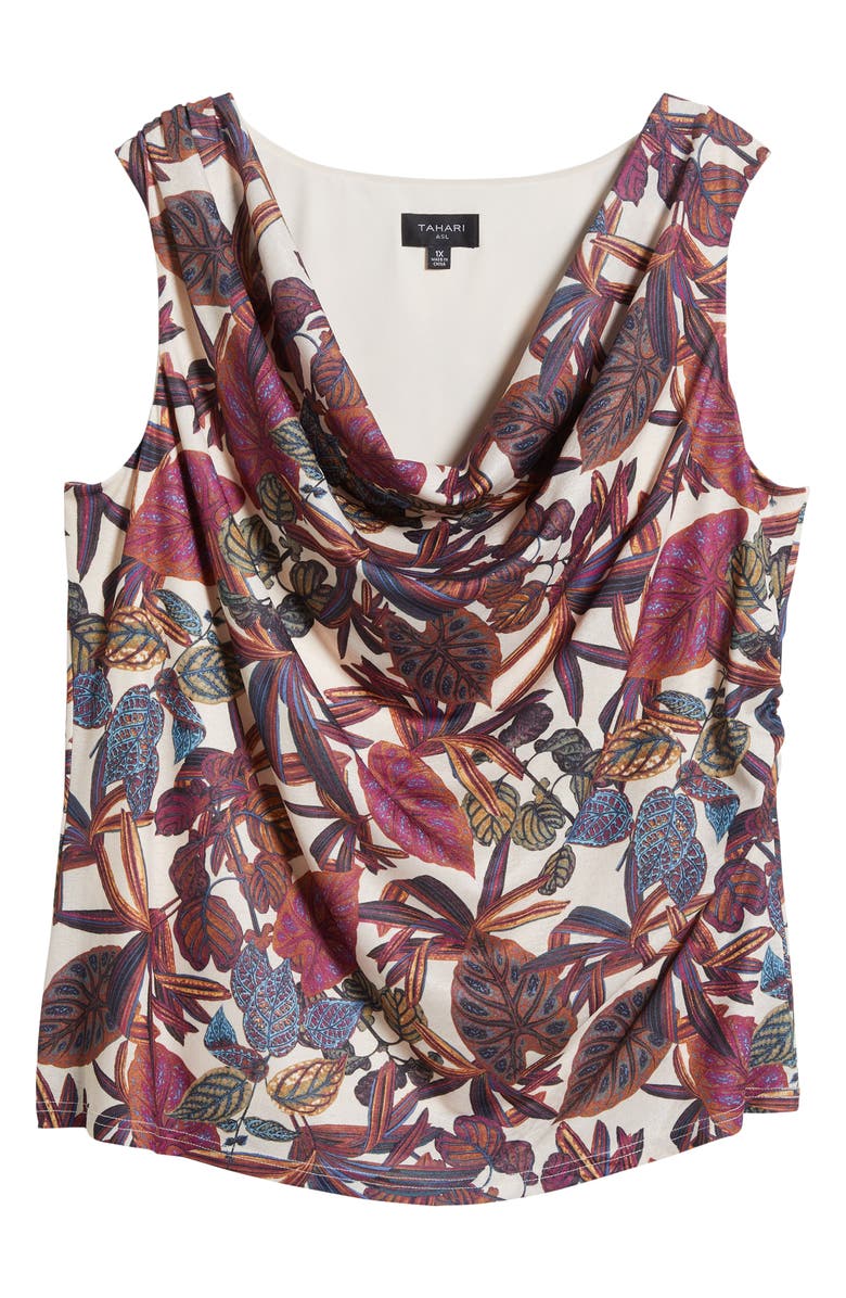 Tahari ASL Cowl Neck Matte Satin Top, Alternate, color, Wild Berry Tropical