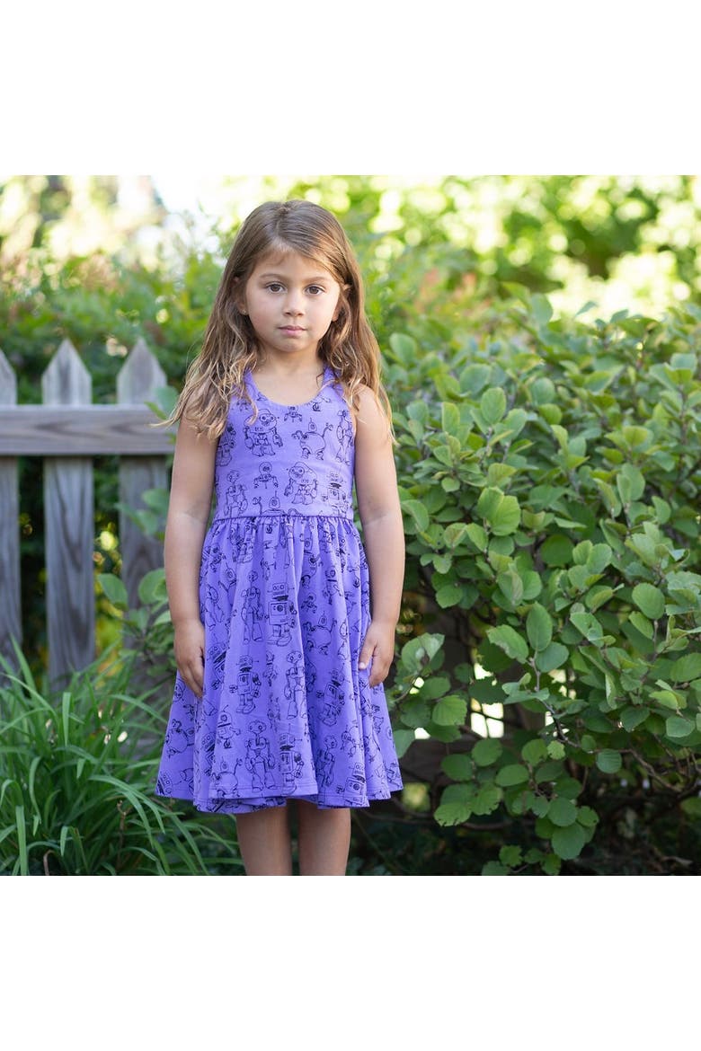 Girls Cross Back Dress, Alternate, color, Robots