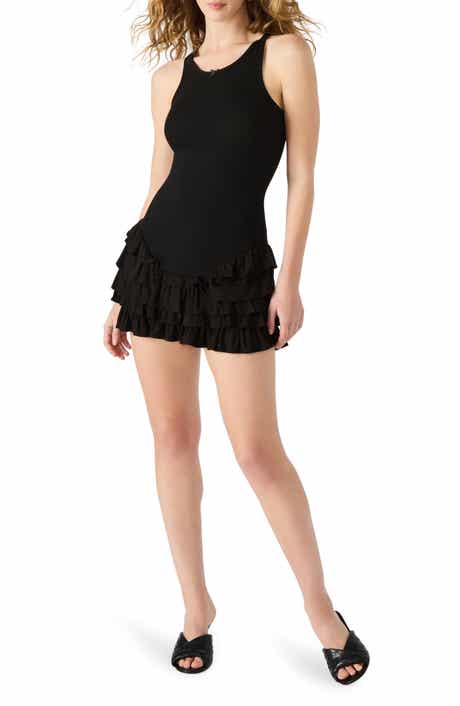 Steve Madden Clea Racerback Ruffle Detail Cotton Blend Minidress