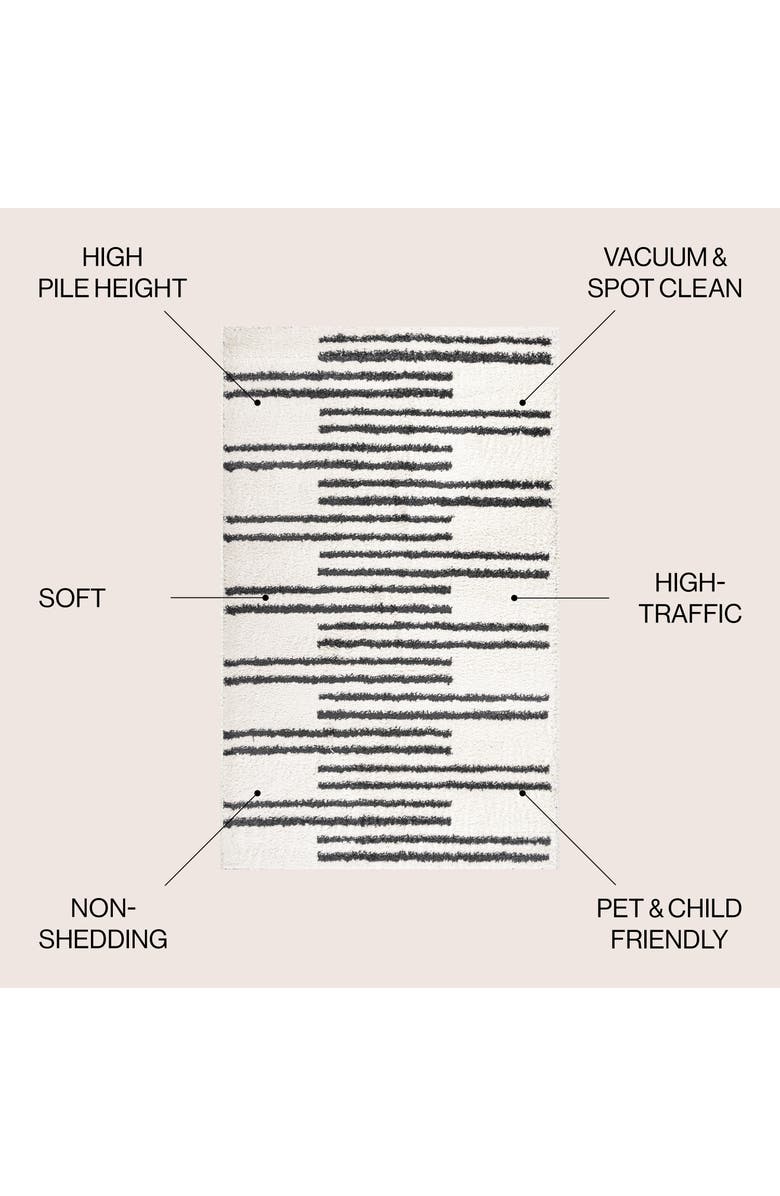 JONATHAN Y Petra Stripe Geometric Shag Area Rug, Alternate, color, White/Gray