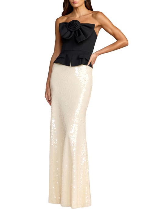 Strapless Rosette Crepe and Sequin Gown