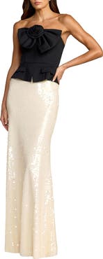 Mac Duggal Strapless Rosette Crepe and Sequin Gown