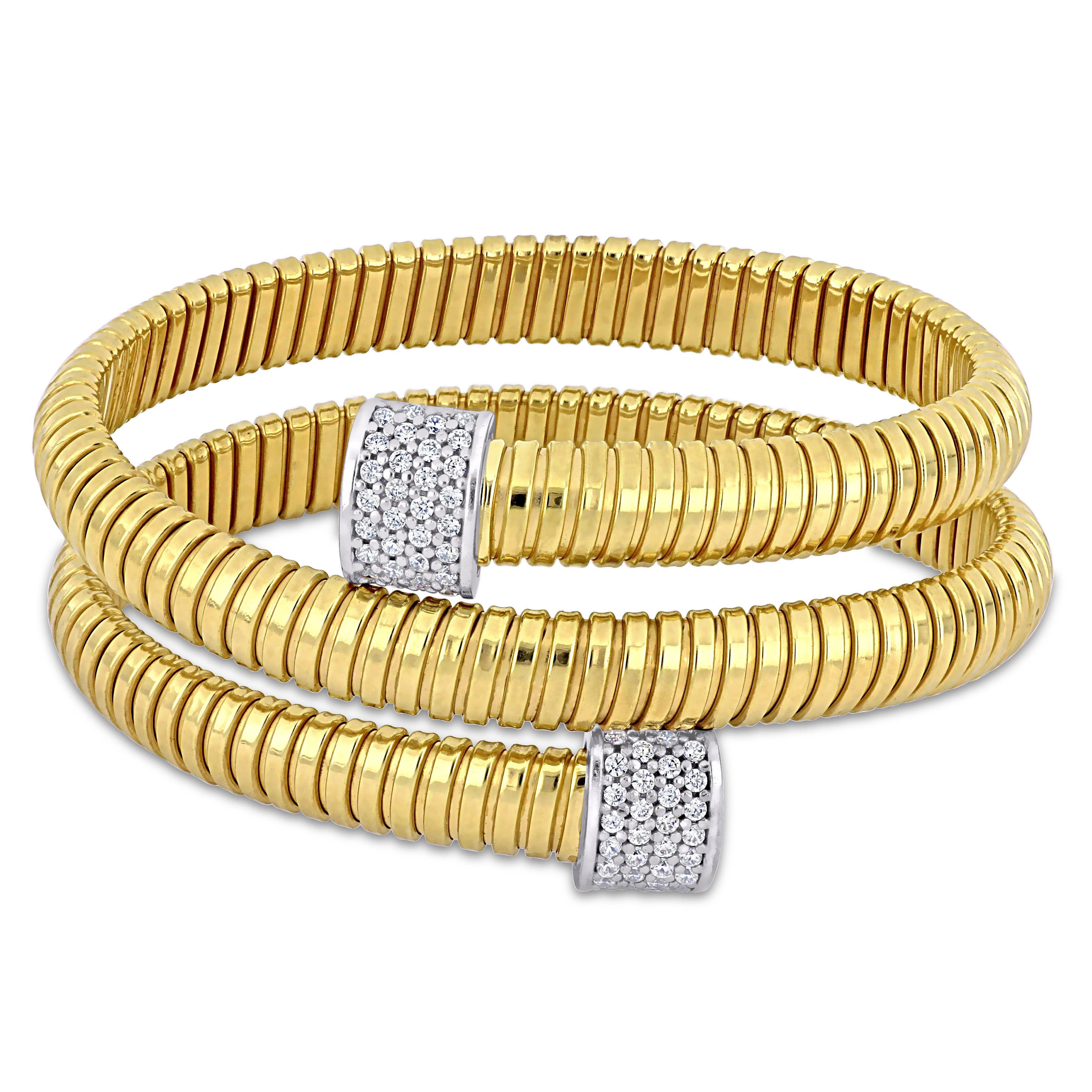Julianna B. Cubic Zirconia Snake Style Omega Bangle Two-Tone (Women ...