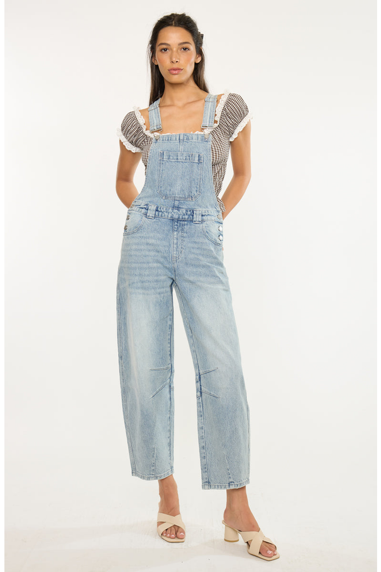 Aide Barrel Leg Denim Overalls, Alternate, color, Medium Light Wash