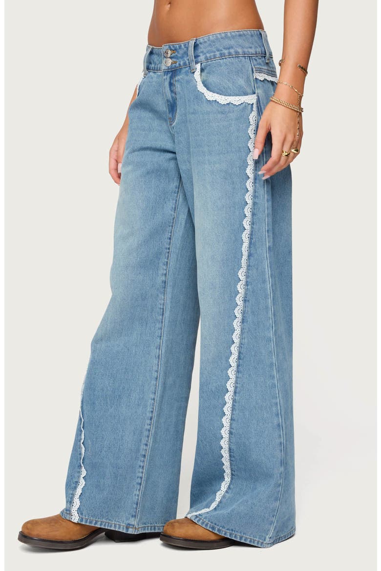 Alisha Lace Trim Low Rise Jeans, Alternate, color, BLUE-WASHED