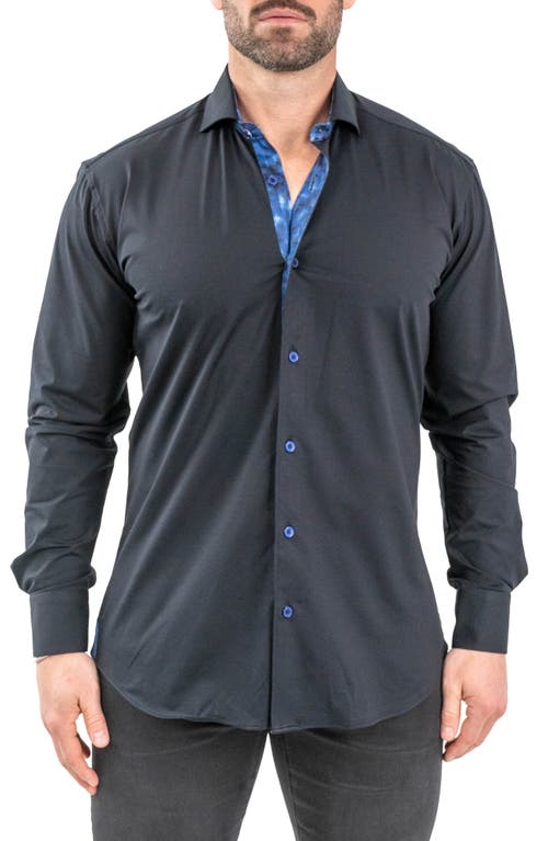 Maceoo Einstein Solid Stretch Cotton Button-Up Shirt in Black 