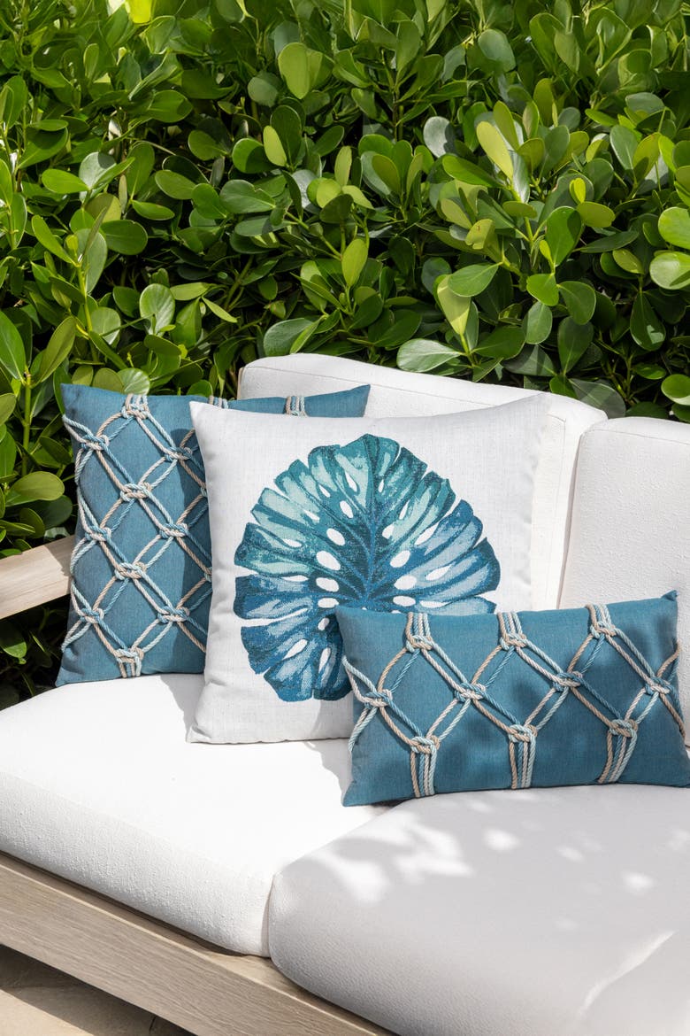 Leaf Lagoon Indoor & Outdoor Woven Accent Pillow, Alternate, color, Lagoon