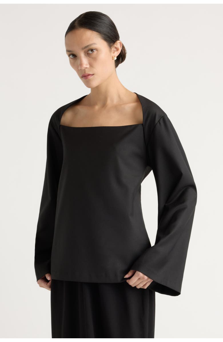 Modern Citizen Tatiana Wide-Neck Flare-Sleeve Blouse, Main, color, Black
