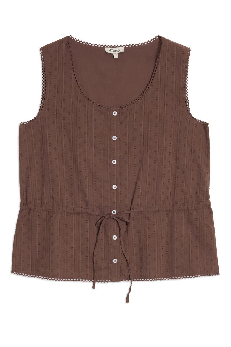 Drawstring Waist Button Through Top, Alternate, color, Brown