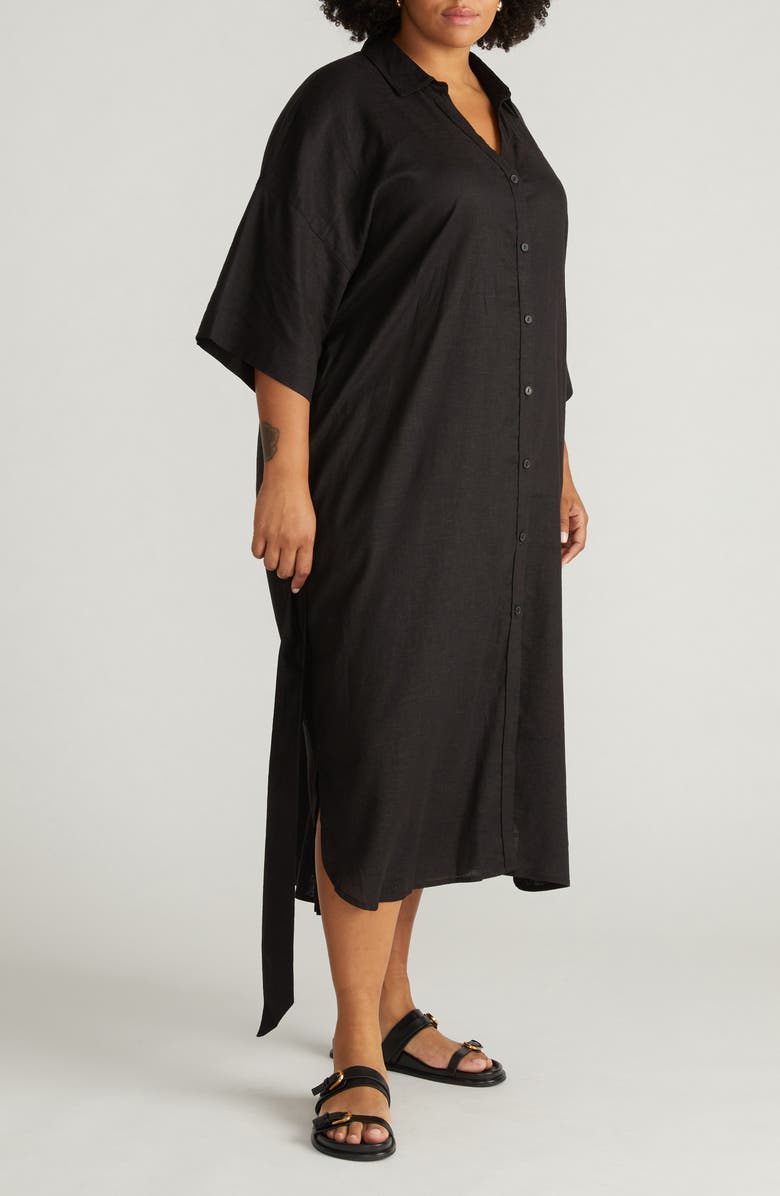 Universal Standard Plaza Linen Blend Shirtdress, Alternate, color, Black